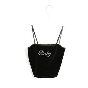 Forever 21 Baby black velvet cropped top crystals Y2K short spaghetti straps new